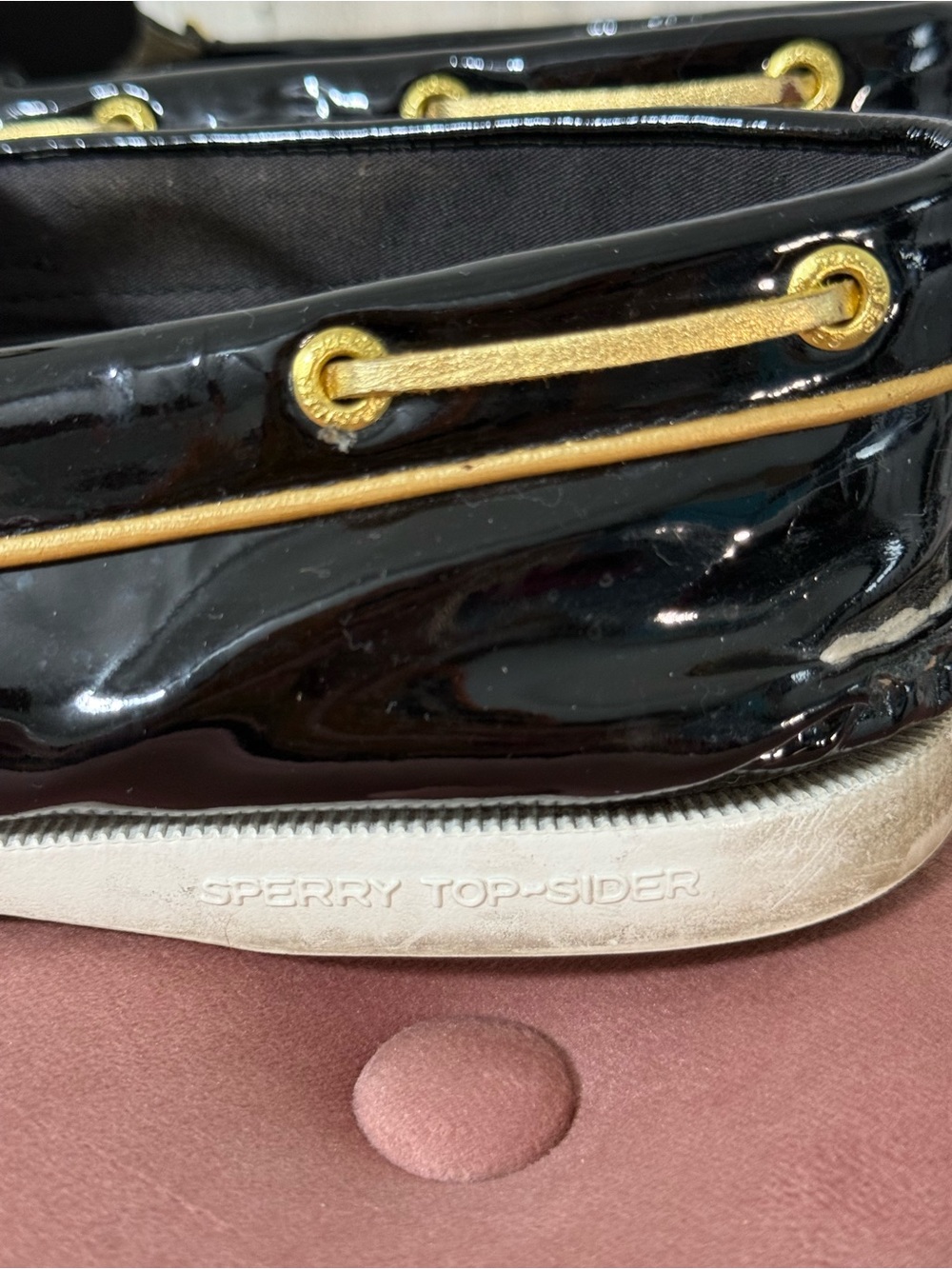 Sperry Black Patent Leather Boat Shoes Gold Laces with Charms Nautical - Picture 12 of 13